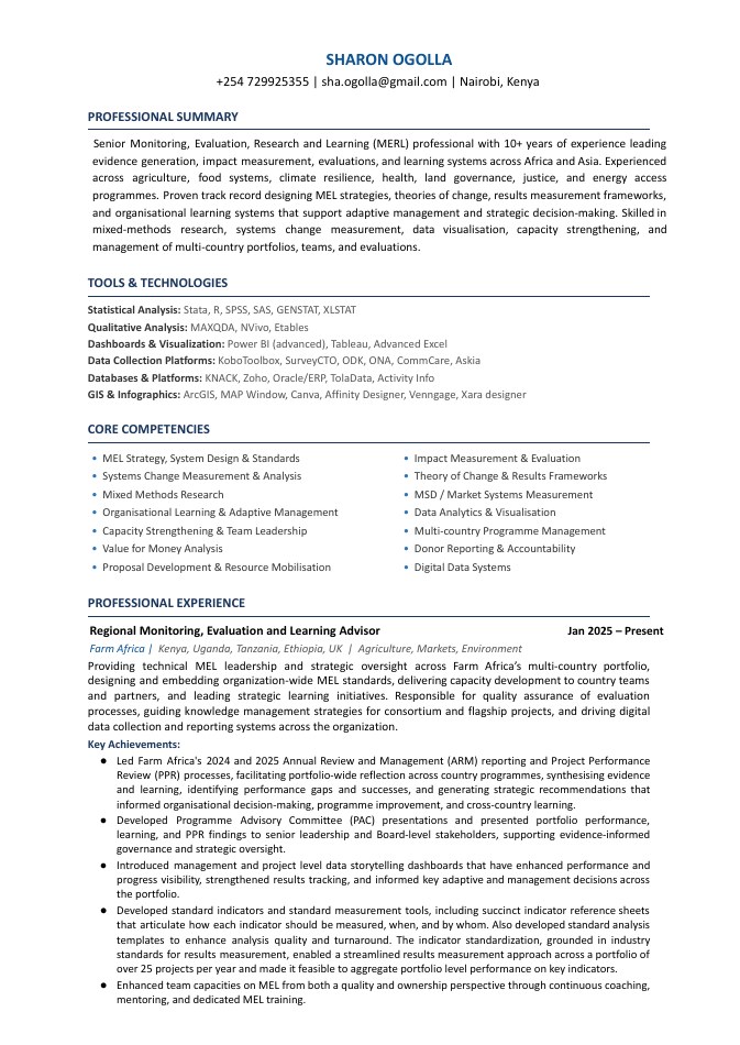 Sharon Ogolla’s CV, page 1 of 5
