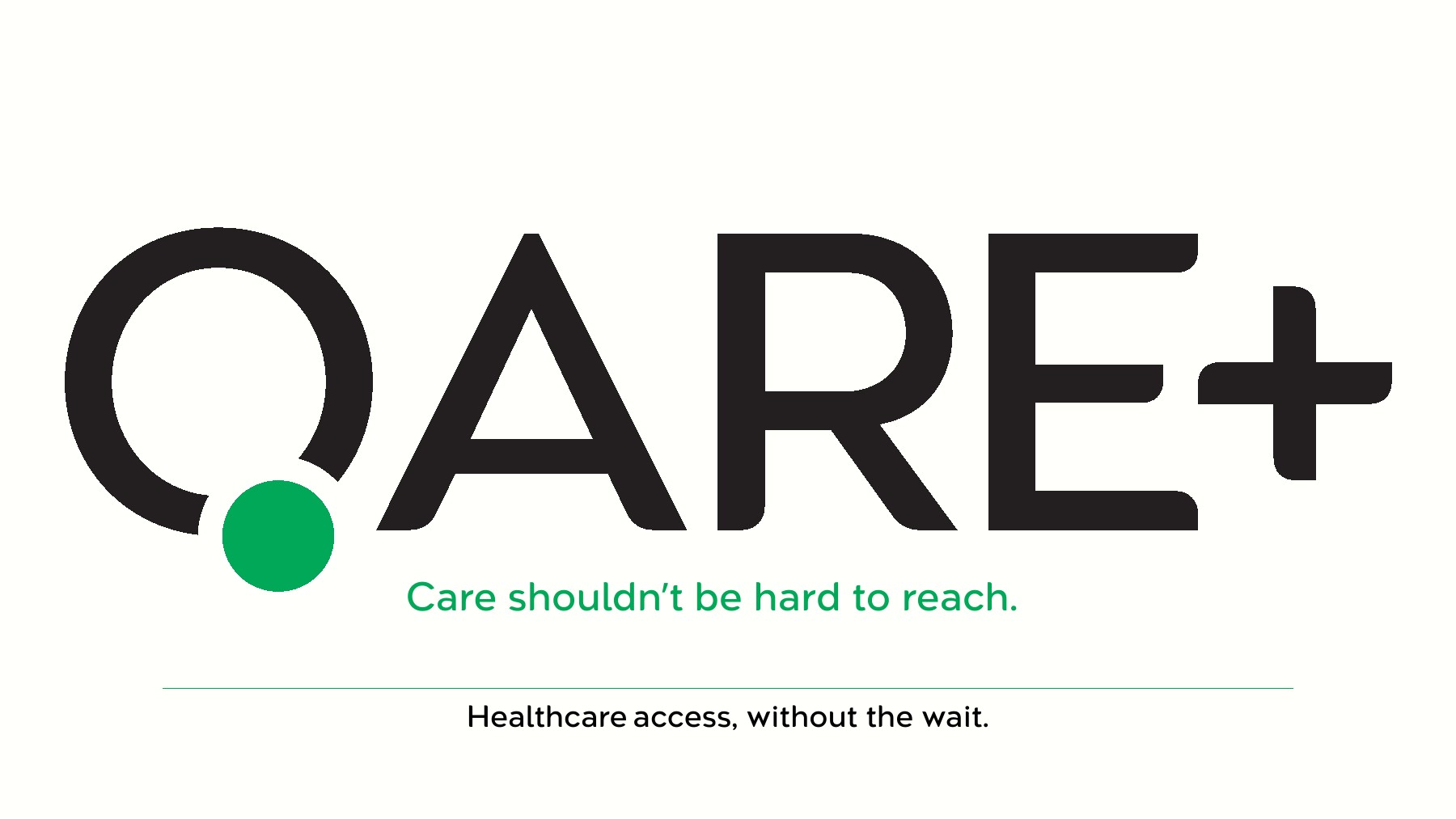 Qare+ pitch-deck cover: Healthcare access, without the wait.